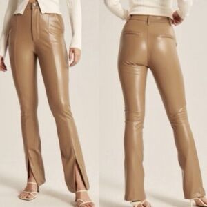 Abercrombie & Fitch Skinny Ultra High Rise Faux Leather Split Hem Pants Brown 32